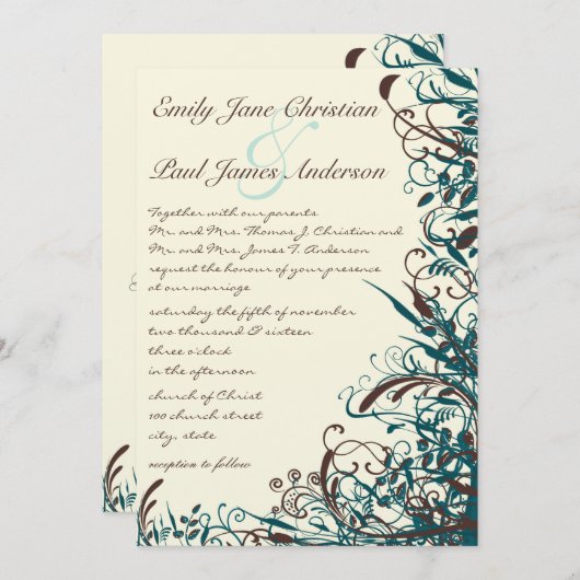 Faire-part de mariage de tourbillons Turquoises et (Devant / Derrière)