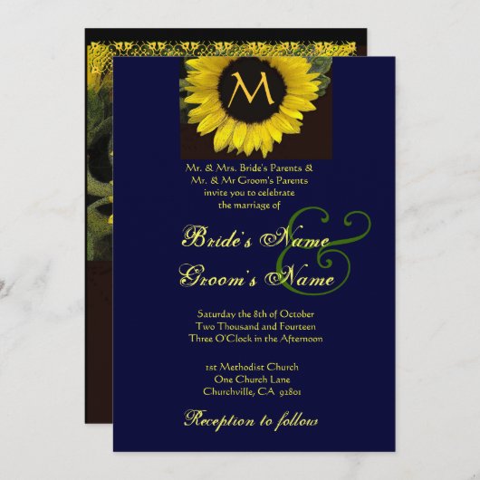 Faire-part de mariage de TOURNESOL (Devant / Derrière)