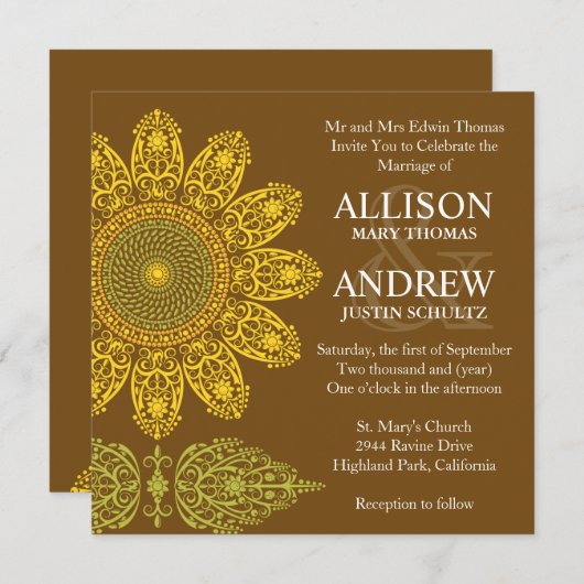 Faire-part de mariage de tournesol (Devant / Derrière)