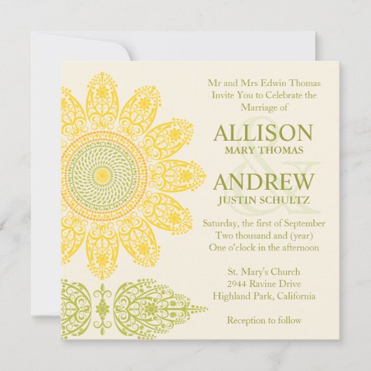 Faire-part de mariage de tournesol (Devant)