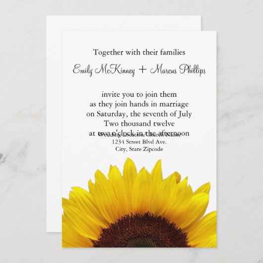 Faire-part de mariage de tournesol (Devant / Derrière)