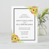 Faire-part de mariage de tournesol aux fleurs rose (Debout devant)