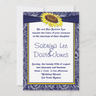 Faire-part de mariage de tournesol bleu royal et j