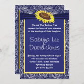 Faire-part de mariage de tournesol bleu royal et j (Devant / Derrière)