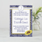 Faire-part de mariage de tournesol bleu royal et j (Debout devant)