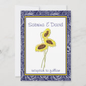 Faire-part de mariage de tournesol bleu royal et j (Dos)