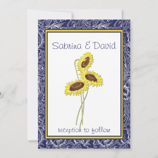 Faire-part de mariage de tournesol bleu royal et j (Dos)
