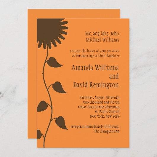 Faire-part de mariage de tournesol Brown (Devant / Derrière)