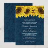Faire-part de mariage de tournesol de bleu marine (Devant / Derrière)