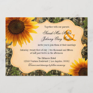 Faire-part de mariage de tournesol de Camo et d'Or