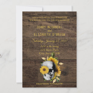 Faire-part de mariage de tournesol de crâne rustiq