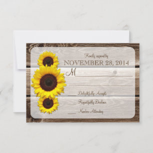 Faire-part de mariage de tournesol en bois rustiqu