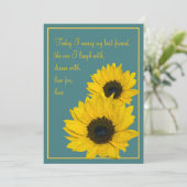Faire-part de mariage de tournesol jaune turquoise (Debout devant)