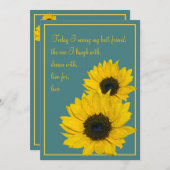 Faire-part de mariage de tournesol jaune turquoise (Devant / Derrière)