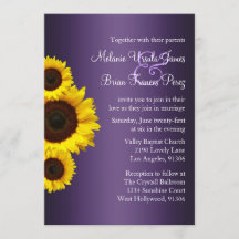 Faire-part de mariage de tournesol mauve et jaune