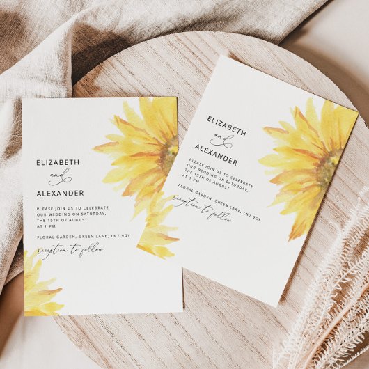 Faire-part de mariage de tournesol minimal