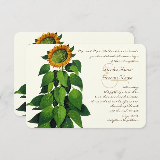 Faire-part de mariage de tournesol romantique rust (Devant / Derrière)