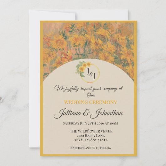 Faire-part de mariage de tournesol romantique rust (Devant)