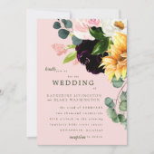 Faire-part de mariage de tournesol roux et bordeau (Devant)