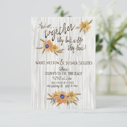 Faire-part de mariage de tournesol roux rustique (Debout devant)