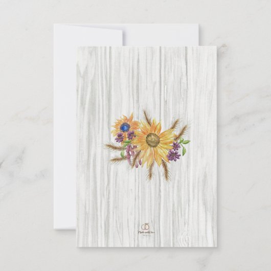 Faire-part de mariage de tournesol roux rustique (Dos)