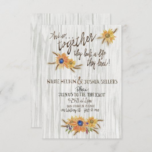 Faire-part de mariage de tournesol roux rustique (Devant / Derrière)