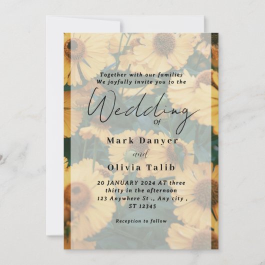 Faire-part de mariage de tournesol rustique (Devant)