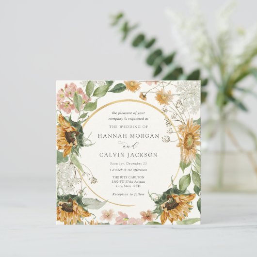 Faire-part de mariage de tournesol rustique (Debout devant)