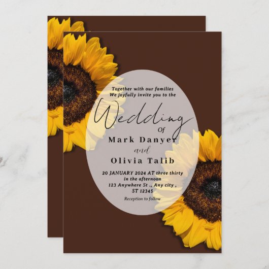 Faire-part de mariage de tournesol rustique (Devant / Derrière)