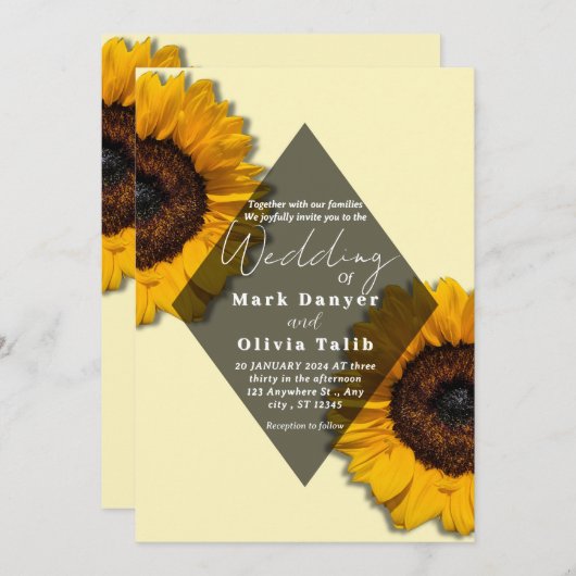 Faire-part de mariage de tournesol rustique (Devant / Derrière)