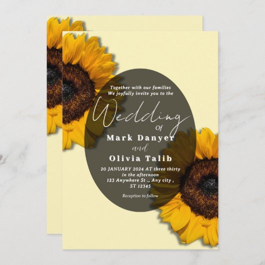 Faire-part de mariage de tournesol rustique (Devant / Derrière)