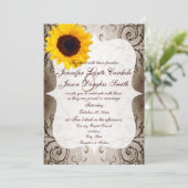 Faire-part de mariage de tournesol rustique Shabby (Debout devant)