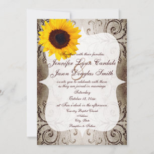 Faire-part de mariage de tournesol rustique Shabby
