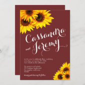 Faire-part de mariage de tournesols bordeaux et ja (Devant / Derrière)