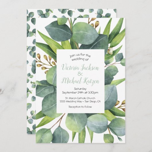 Faire-part de mariage de trame de couronne d'eucal (Devant / Derrière)