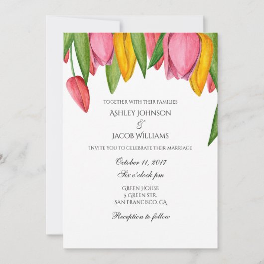 Faire-part de mariage de tulipes. Invitations flor (Devant)