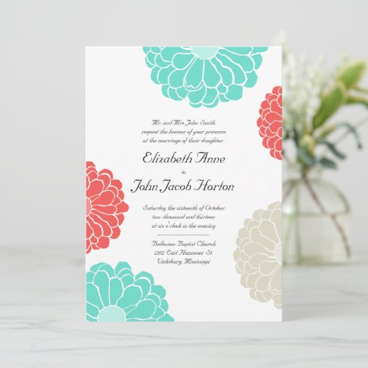 Faire-part de mariage de turquoise et de fleur de (Debout devant)