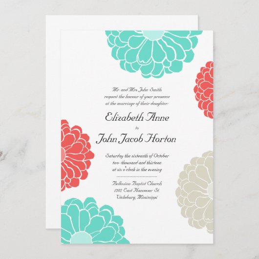 Faire-part de mariage de turquoise et de fleur de (Devant / Derrière)