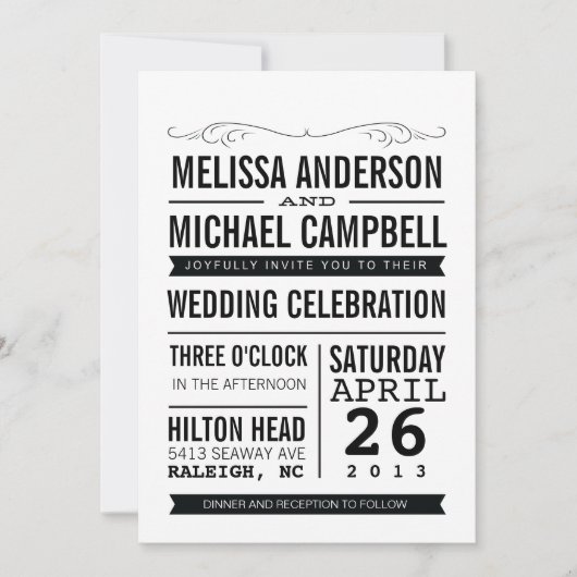 Faire-part de mariage de typographie (Devant)