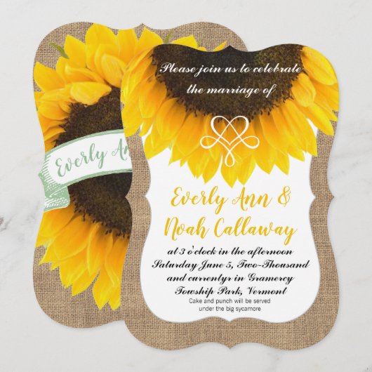 Faire-part de mariage de typographie de Sunflower  (Devant / Derrière)
