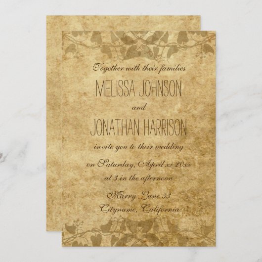 Faire-part de mariage de typographie des vignes en (Devant / Derrière)