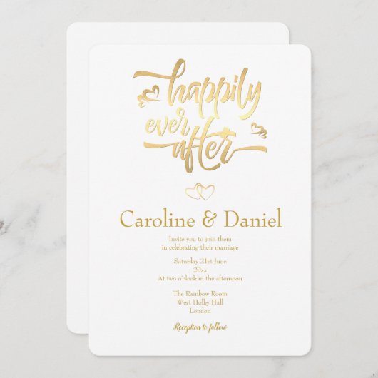 Faire-part de mariage de typographie Gold Faux Foi (Devant / Derrière)