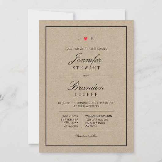 Faire-part de mariage de typographie Kraft simple (Devant)