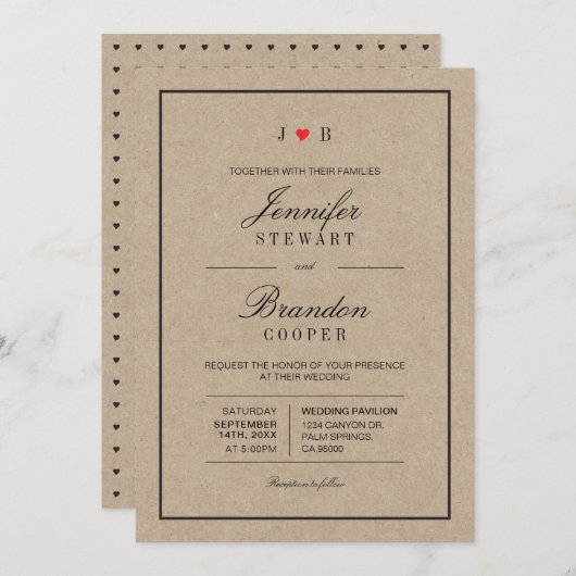Faire-part de mariage de typographie Kraft simple (Devant / Derrière)