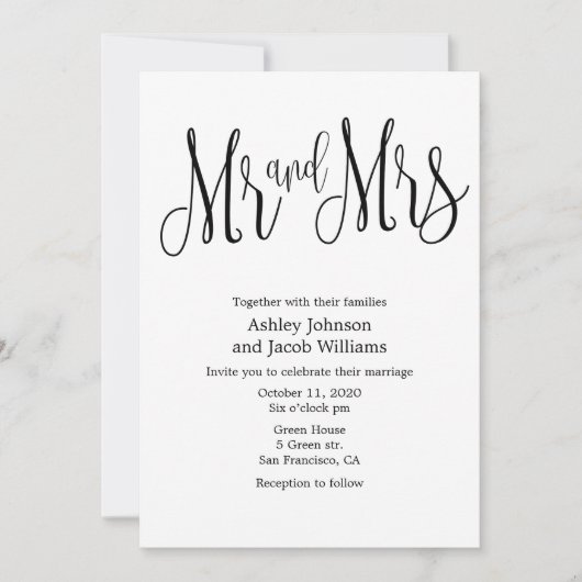 Faire-part de mariage de typographie. M. et mme in (Devant)