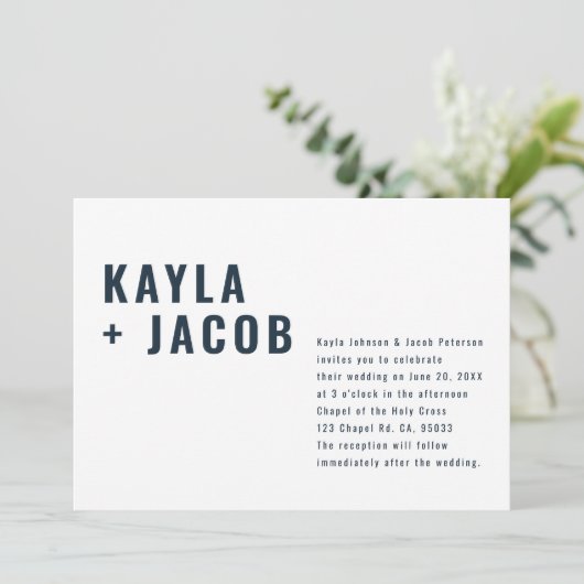 Faire-part de mariage de typographie moderne + min (Debout devant)