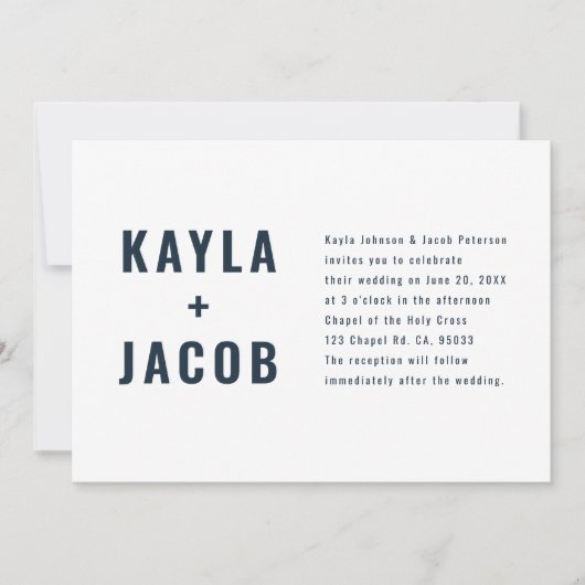 Faire-part de mariage de typographie moderne + min (Devant)