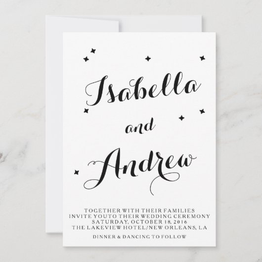 Faire-part de mariage de typographie noir et blanc (Devant)