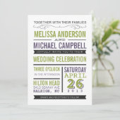 Faire-part de mariage de typographie violette et v (Debout devant)