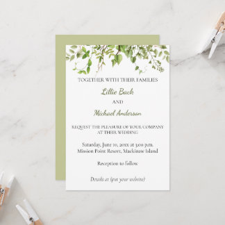 Faire-part de mariage de verdure à branche rustiqu